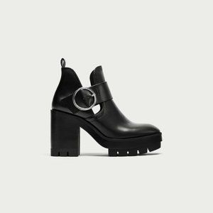 Zara Black Lug Sole Platform Heeled Cut-out Ankle Boots